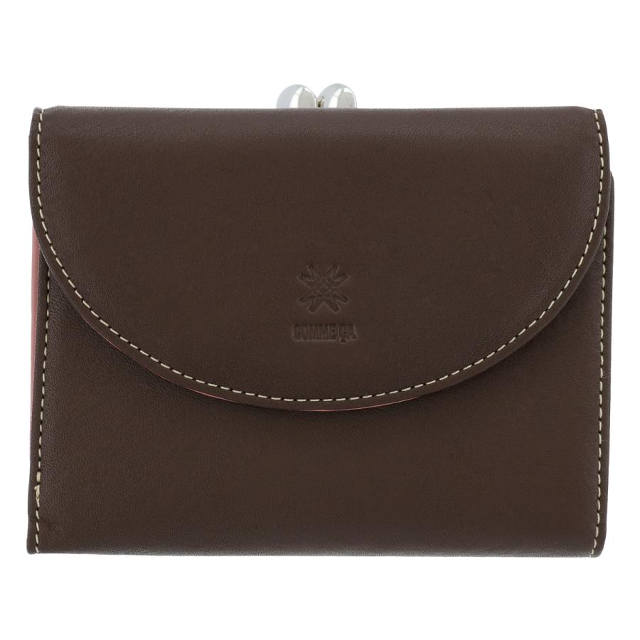 ★新品★COMME CA　コムサ　レザー　がま口　二つ折り財布　ブラウン×ピンク COMME CA（コムサ） 二つ折り財布 ガマ口 レディース 本革 マカロン