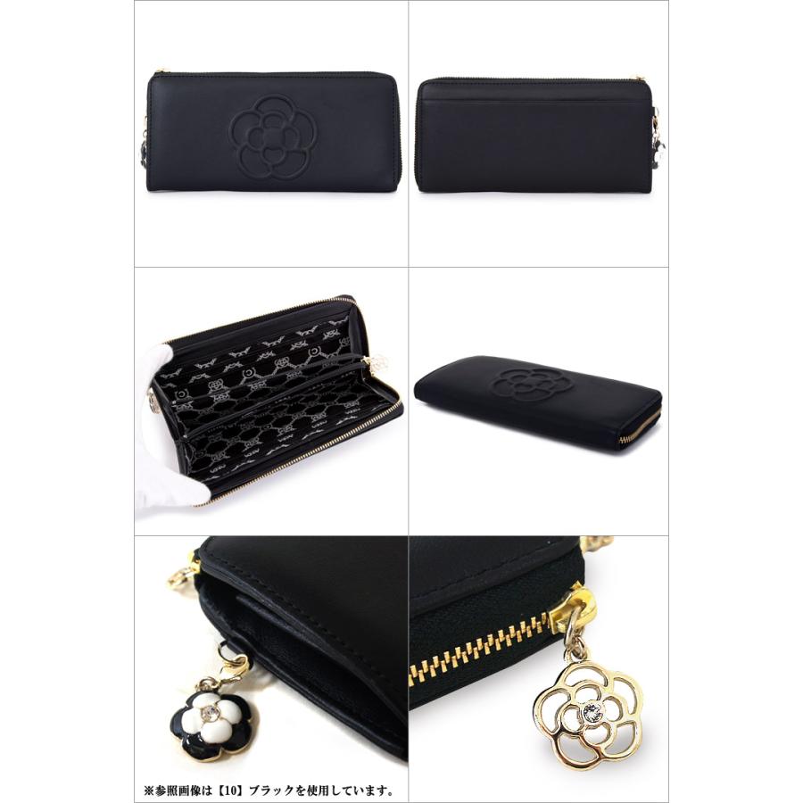 美品 CLATHAS 長財布 フラップ式ウォレット ネイビー カメリア　チャーム CLATHAS（クレイサス） 長財布 185430 ワッフル レディース 財布