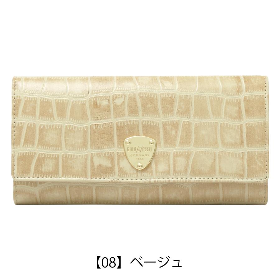 未使用ゴールドファイル☆2つ折ロングウォレット 長財布 ソフトカーフレザー 本革 GOLD PFEIL（ゴールドファイル） 長財布 かぶせ 本革 クロコ型押し