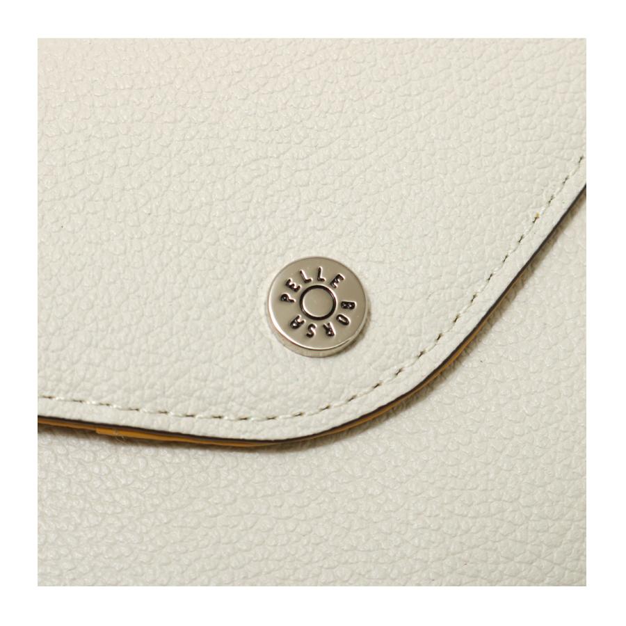 未使用品✨ PELLE BORSA 短財布 スナップボタン ホワイト レザー 白 PELLE BORSA（ペレボルサ） 長財布 本革 かぶせ レディース 7201