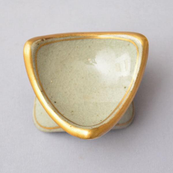 茶道具 蓋置 色絵三方蓋置 城岳窯 橋本城岳造 ディスカウント 茶道具