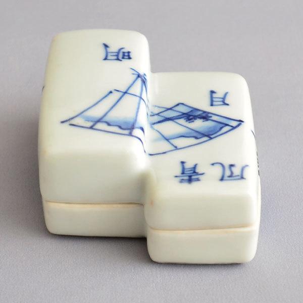 香合 茶道具 手塚祥堂 作 染付拍子木香合 : 茶道具専門店 (有)菊池商店