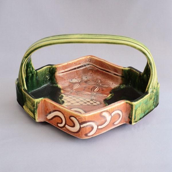 菓子鉢 茶道具 桑原小三郎 作 鳴海織部 松皮菱手付鉢 : 茶道具