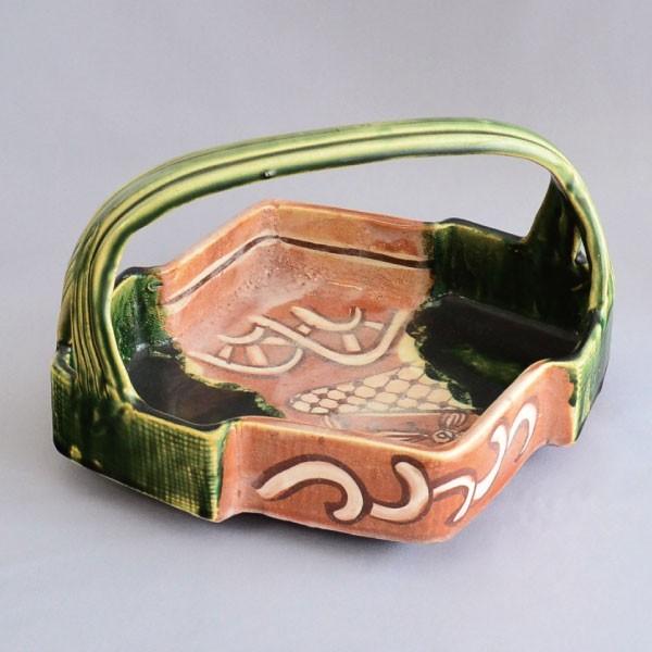 美品 茶道具 景陶造 織部 松皮菱 手鉢 菓子器 陶印 共箱 美品 茶道具 景陶造 織部 松皮菱 手鉢 菓子器 陶印