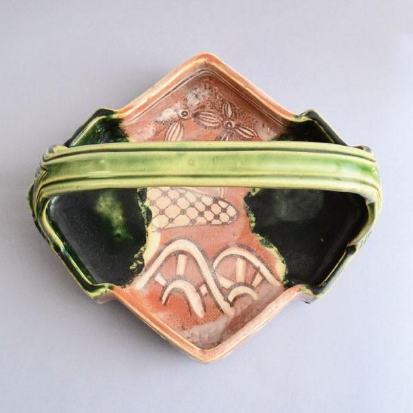 菓子鉢 茶道具 桑原小三郎 作 鳴海織部 松皮菱手付鉢 : 茶道具