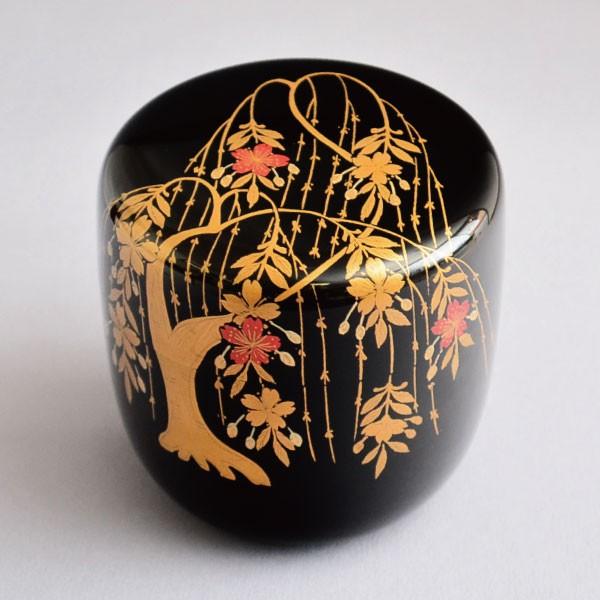 茶道具 棗 筑城筑良作 柳桜蒔絵 大棗 木製・本漆塗・切合口 : 茶道具