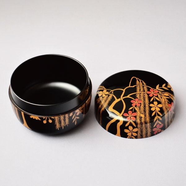 茶道具 棗 筑城筑良作 柳桜蒔絵 大平棗 木製・本漆塗・切合口 茶道具 棗 筑城筑良作 柳桜蒔絵 大平棗 木製・本漆塗・切合口