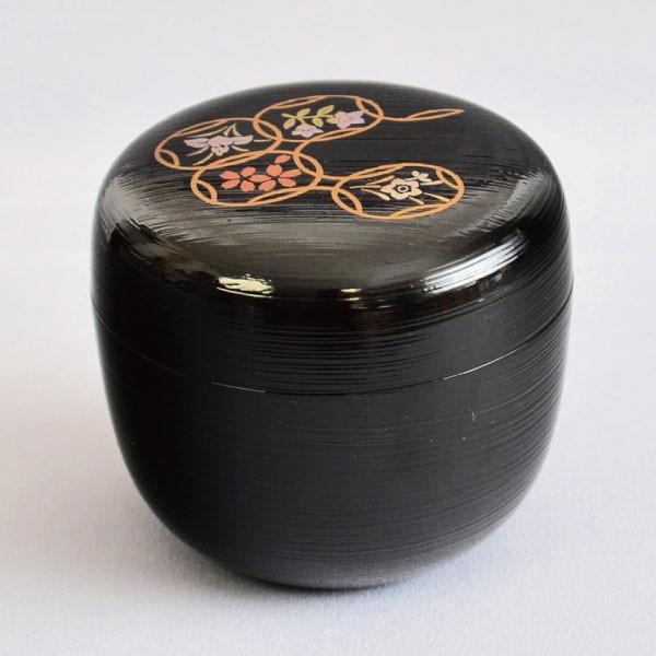 茶道具 棗 木製 黒刷毛目塗 花七宝蒔絵 白粉解棗 : 茶道具専門店 茶道具 棗 木製 黒刷毛目塗 花七宝蒔絵 白粉解棗 : 茶道具専門店