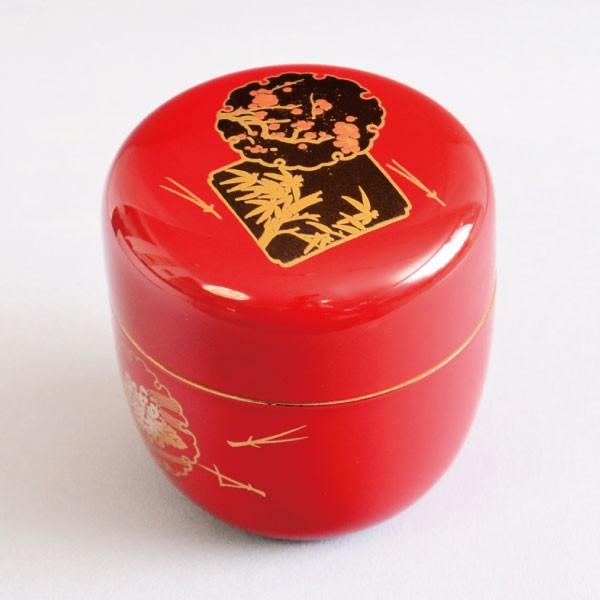 茶道具 棗 木乾製 朱塗 四君子蒔絵 中棗 : 茶道具専門店 (有)菊池商店