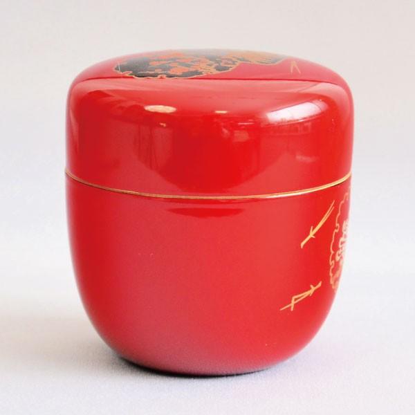 茶道具 棗 木乾製 朱塗 四君子蒔絵 中棗 : 茶道具専門店 (有)菊池商店