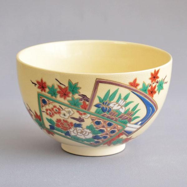 茶箱用茶碗 茶道具 加藤昌山 作 茶箱用 扇面草花紋茶碗 三点セット