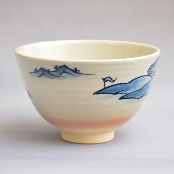 染付　花草山水人物文碗　茶碗　時代箱付　V　7193 染付 花草山水人物文碗 茶碗 時代箱付 V 7193