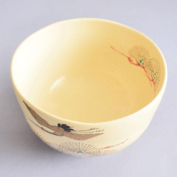 茶碗 茶道具 小栗靖芳 作 金彩色絵松鶴 茶碗 : 茶道具専門店 (有)菊池