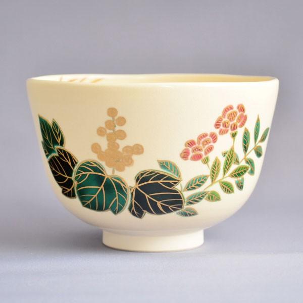 茶碗 茶道具 相模竜泉 作 色絵梓に浜梨画茶碗 : 茶道具専門店 (有)菊池