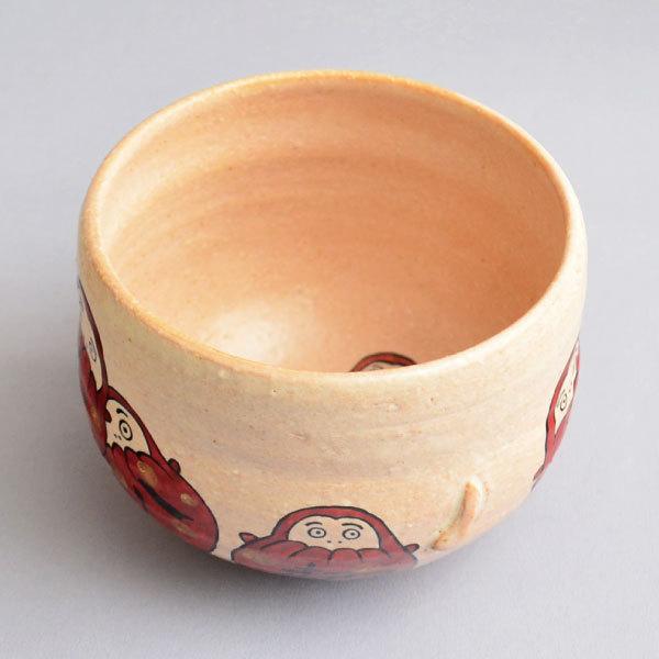茶碗 茶道具 中村良二 作 灰釉達磨絵 耳付茶碗 七転び八起き 茶碗 茶道具 中村良二 作 灰釉達磨絵 耳付茶碗 七転び八起き