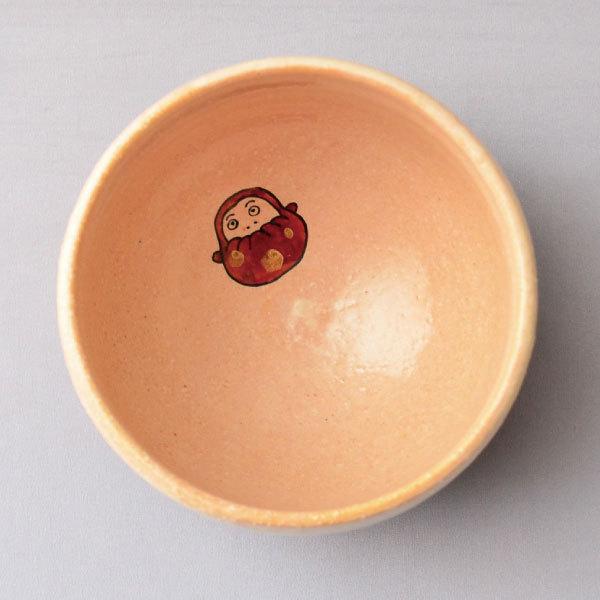 茶碗 茶道具 中村良二 作 灰釉達磨絵 耳付茶碗 七転び八起き : 茶道具