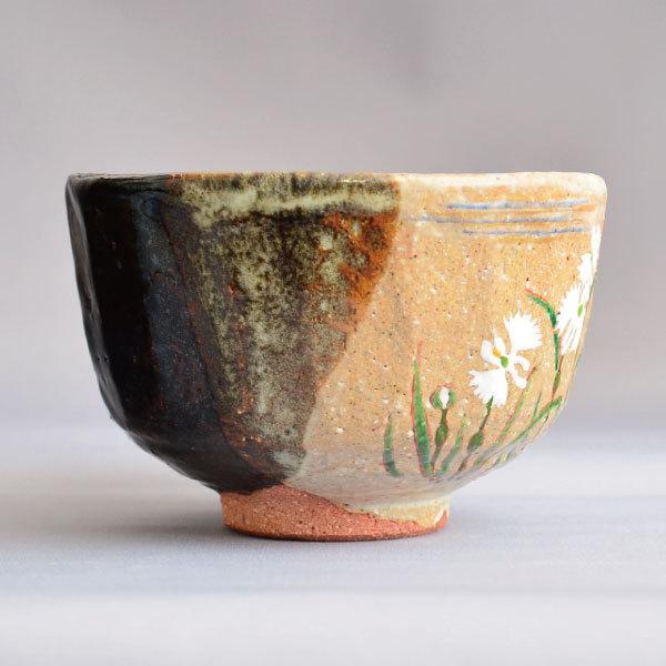 茶碗 茶道具 中村良二 作 灰釉掛分鷺草絵茶碗 : 茶道具専門店 茶碗 茶道具 中村良二 作 灰釉掛分鷺草絵茶碗 : 茶道具専門店