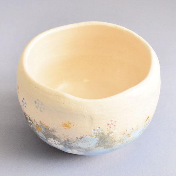 茶道具 茶碗 吉村楽入 作 白楽雪の結晶茶碗 ※窯ギレ有りの訳アリ品