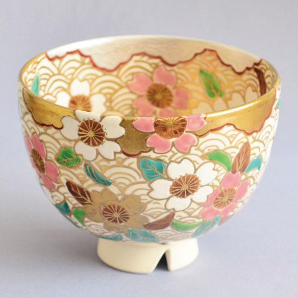 茶碗 茶道具 加藤ひろこ 作 金青海波桜茶碗 : 茶道具専門店 (有)菊池