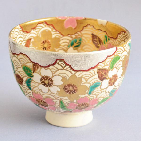 茶碗 茶道具 加藤ひろこ 作 金青海波桜茶碗 : 茶道具専門店 (有)菊池