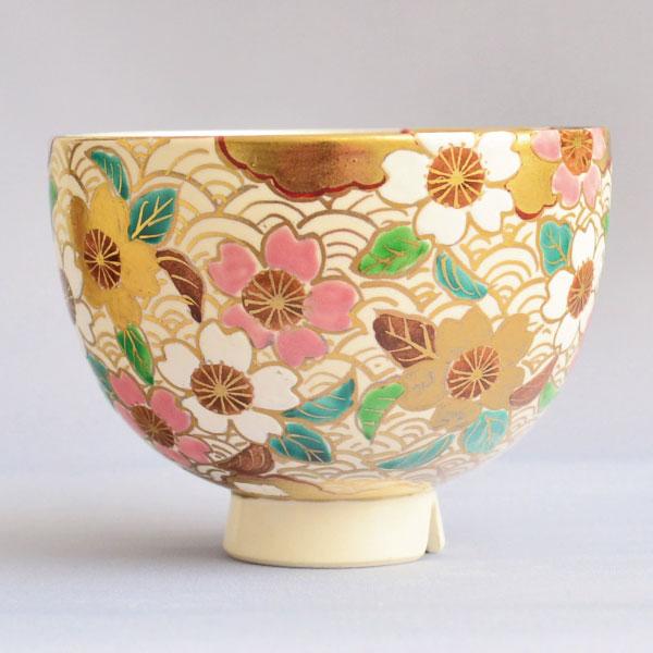 茶碗 茶道具 加藤ひろこ 作 金青海波桜茶碗 : 茶道具専門店 (有)菊池
