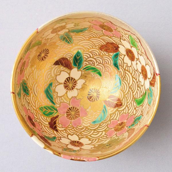 茶碗 茶道具 加藤ひろこ 作 金青海波桜茶碗 : 茶道具専門店 (有)菊池