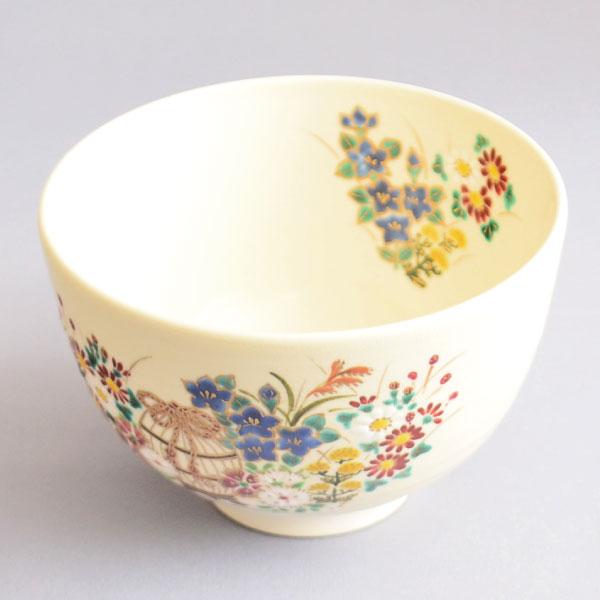 茶碗 茶道具 浅見与し三 作 色絵 秋草に虫籠絵茶碗 : 茶道具専門店 (有