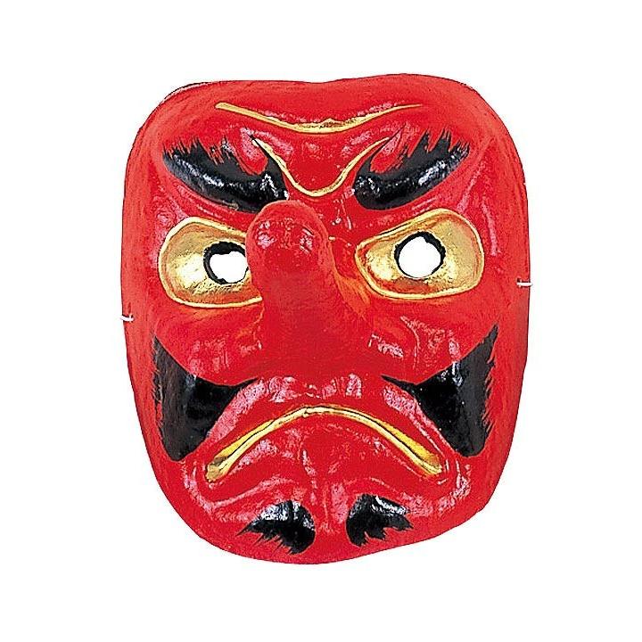伝統的な赤い日本の木彫り面 壁掛け 工芸品 お面 工芸品 能面 天狗