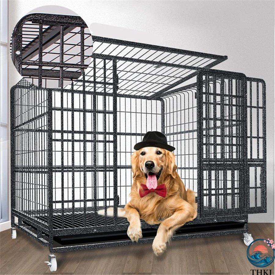 ペットケージ 鉄製 犬檻 犬小屋 ケージ 折りたたみ式 ペットサークル THKJ ドッグケージ ペットフェンス 大型 中型犬用 ペット用品 ダブルドア お手入れ簡単の画像