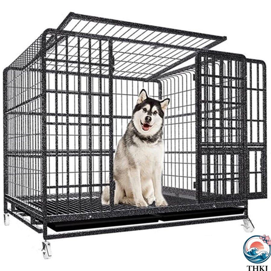 ペットケージ 鉄製 犬檻 犬小屋 ケージ 折りたたみ式 ペットサークル THKJ ドッグケージ ペットフェンス 大型 中型犬用 ペット用品 ダブルドア お手入れ簡単の画像