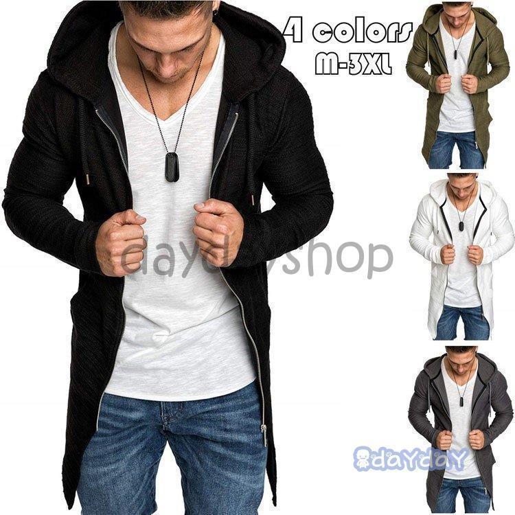 パーカー メンズ ロングパーカー ジップアップ トップス フード