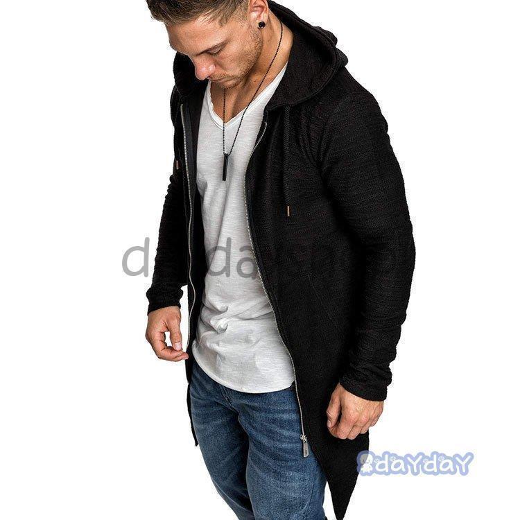 パーカー メンズ ロングパーカー ジップアップ トップス フード