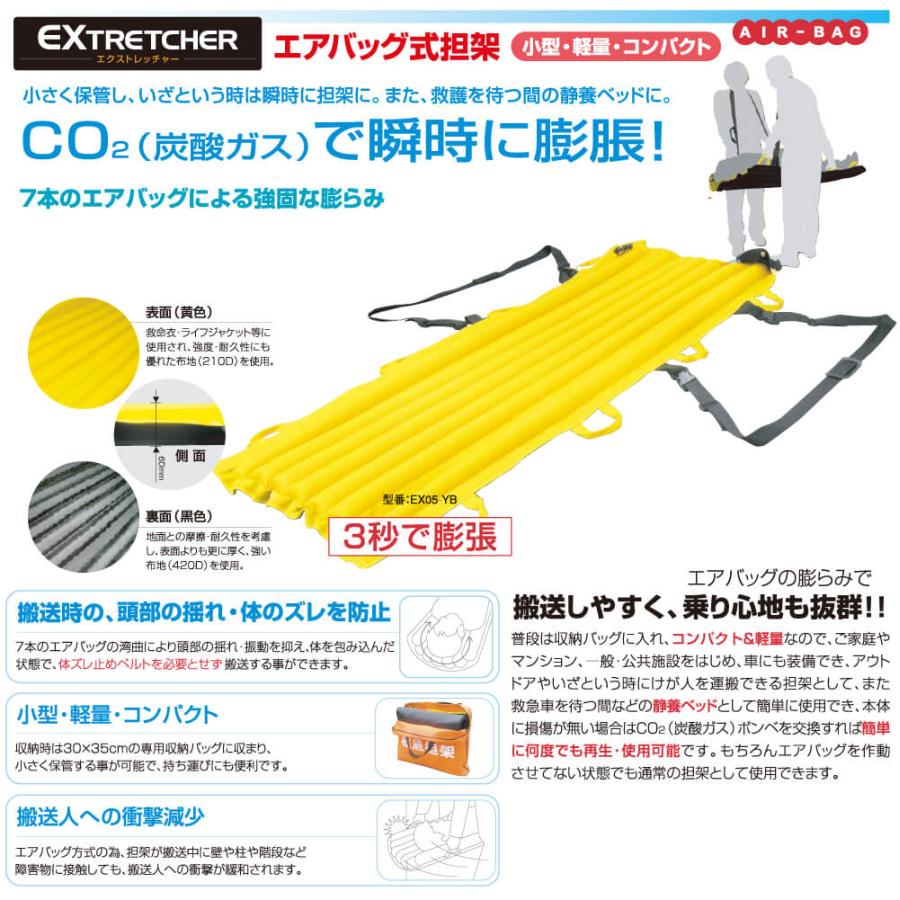 瞬時に膨張エアバック式担架　エクストレッチャー(HN 0226) 救助用品 エアバッグ式担架 エクストレッチャー 収納バッグ付 : 防災