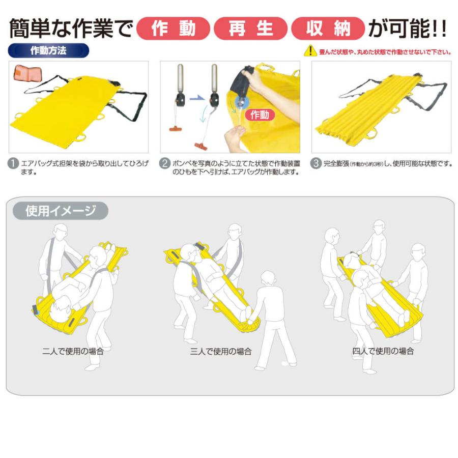 救助用品 エアバッグ式担架 エクストレッチャー 収納バッグ付 : 防災