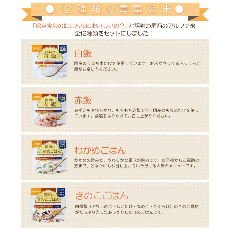 非常食セット 尾西のアルファ米 36食セット 12種類x各3袋 5年保存食 防災食_1