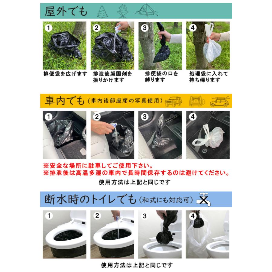 簡易トイレ 5回 携帯トイレ 災害用トイレ 防災用トイレ 非常用トイレ 車 車中泊グッズ アウトドア 登山 介護用 凝固剤 コンパクト 防水パック SAFETY TOILET | M＆T | 11