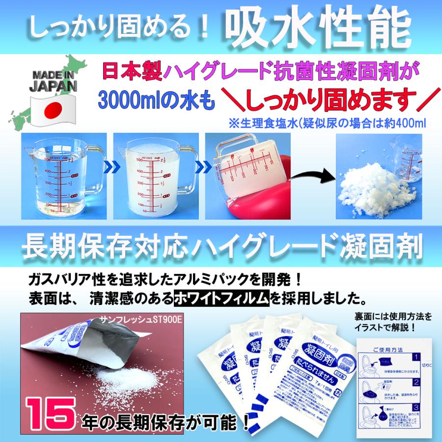 予約販売 簡易トイレ 防災 車 車中泊グッズ 80回 携帯トイレ 災害用トイレ 緊急用トイレ 凝固剤 防災 災害 アウトドア 登山 手袋付き 抗菌グレード 大型防臭袋付｜safety-toilet｜06