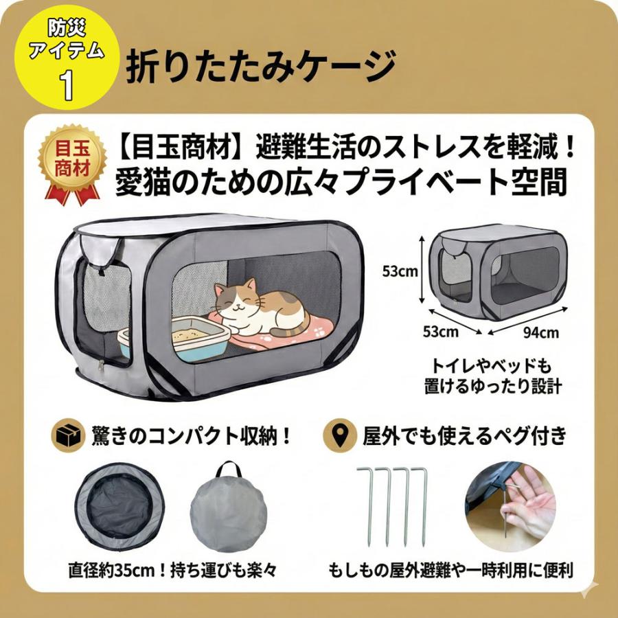 猫用 避難 防災セット ペット グッズ リュック 大容量 ケージ  トイレ セット ボトル ボウル 防臭袋 水 災害 地震 台風 大人気 たくさん入るリュック 折りたたみ | ブランド登録なし | 04