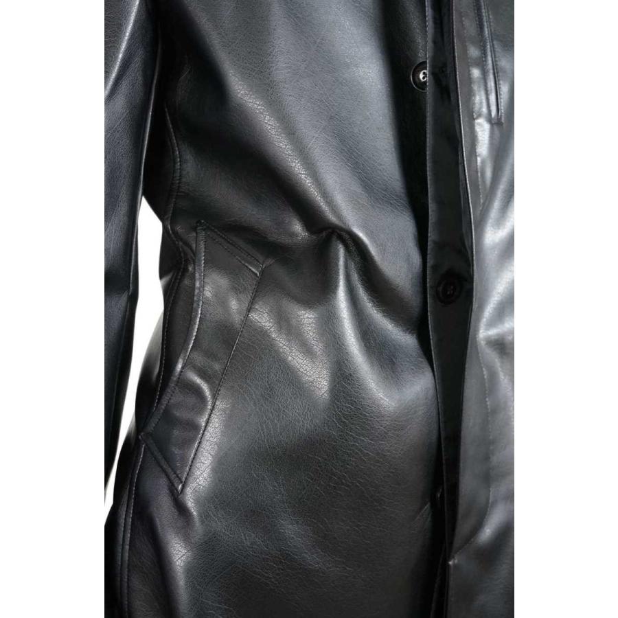 送料無料】メンズ PU レザー スタンドカラー ロング コート アウター