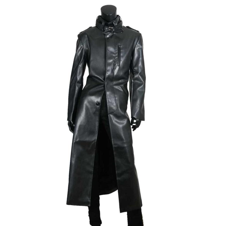 CoSTUME NATIONAL✨レザーコート　スタンドカラー　ジップ　ロング丈 送料無料】メンズ PU レザー スタンドカラー ロング コート アウター
