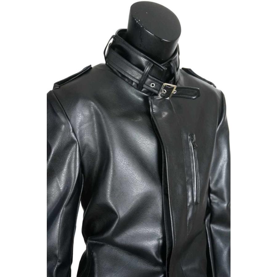 送料無料】メンズ PU レザー スタンドカラー ロング コート アウター