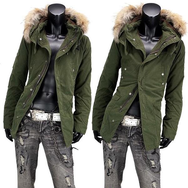 裏ボアモッズコート メンズ ファー付 ミリタリー系 秋冬アウター 防寒