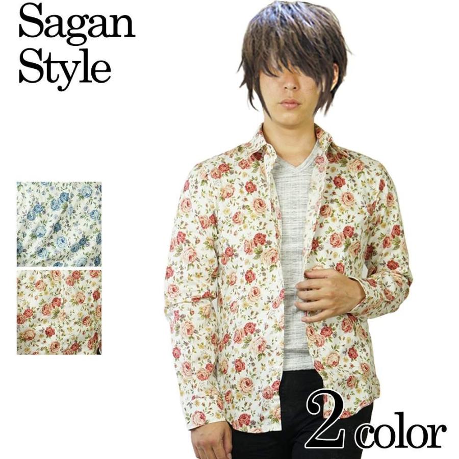 シャツ メンズ 長袖 花柄 花柄シャツ タイト 日本製 sgra1