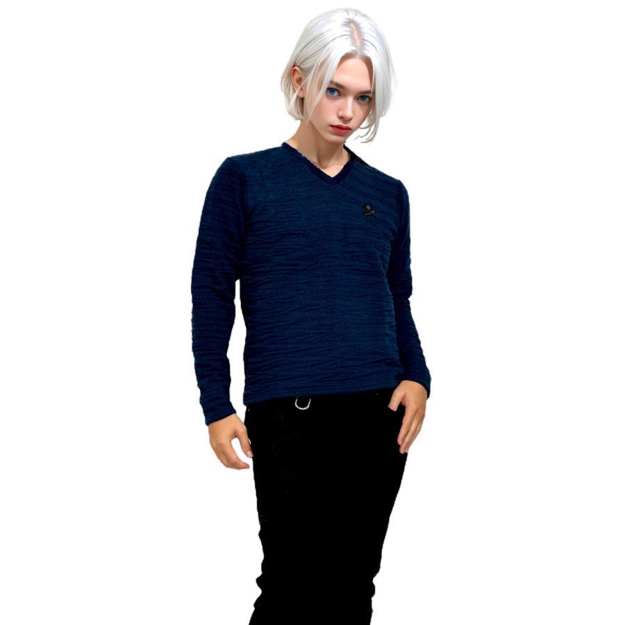 送料無料】メンズ 男性 トップス シワ加工ヘリンボーンニットソー 長袖