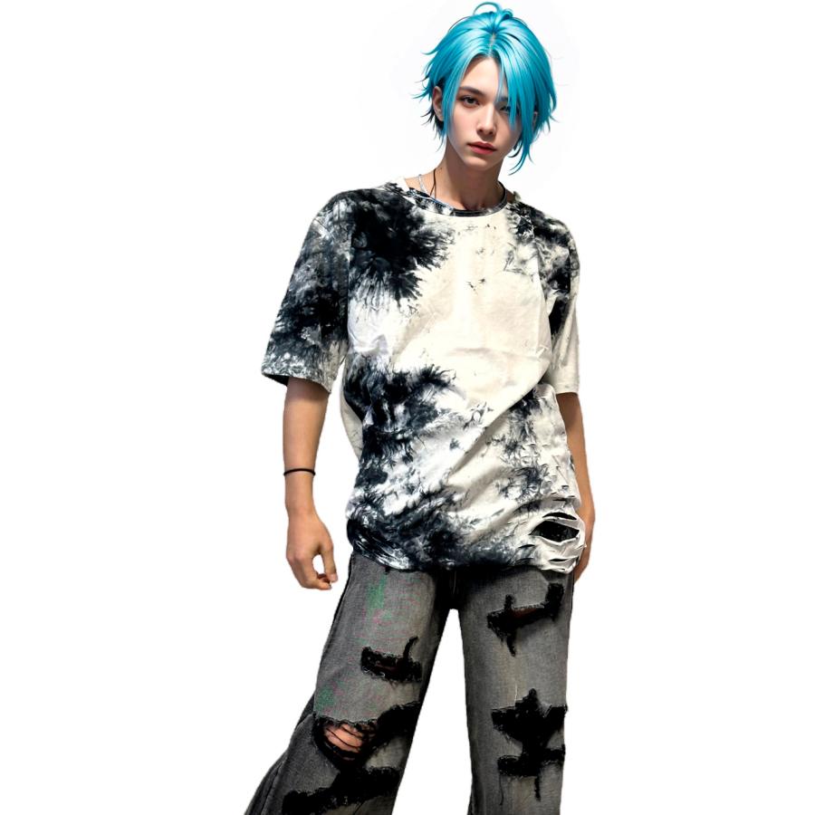 最終価格【未使用】L.G.B. タイダイ　ムラ染総柄ホースプリント　リブTシャツ クロススティッチTDT148/6.2オンス タイダイTシャツ