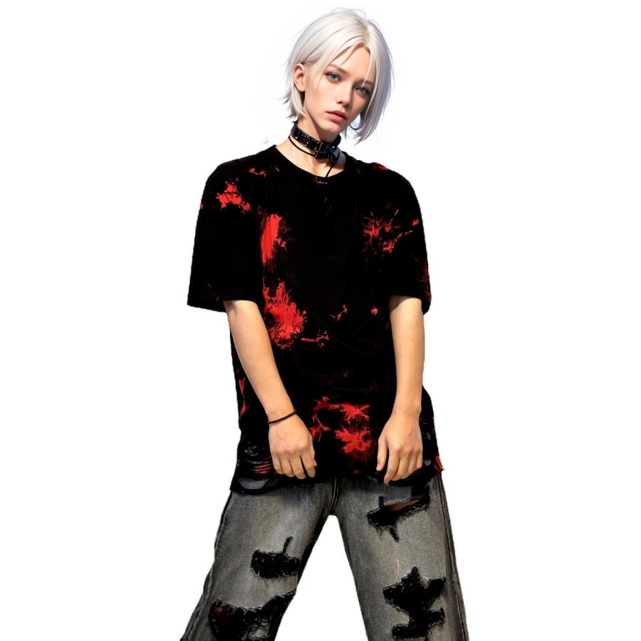 メンズ トップス ムラ染めダメージ加工Tシャツ タイダイ クルー