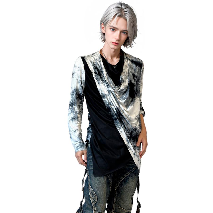 送料無料】メンズ 男性 服 トップス ムラ染めフェイクレイヤード 