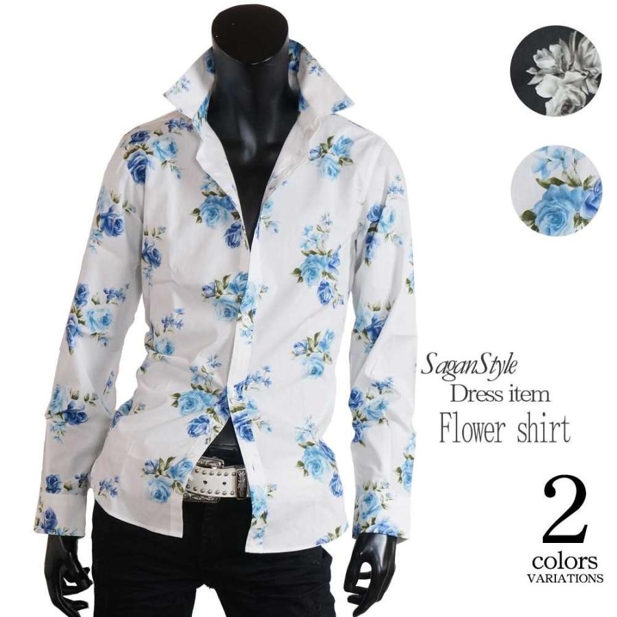 大花柄シャツ メンズ 花柄 薔薇柄 ドレスシャツ 日本製 ホワイト 白 ブルー 青 M L Ll S Saganstyle Yahoo 店 通販 Yahoo ショッピング