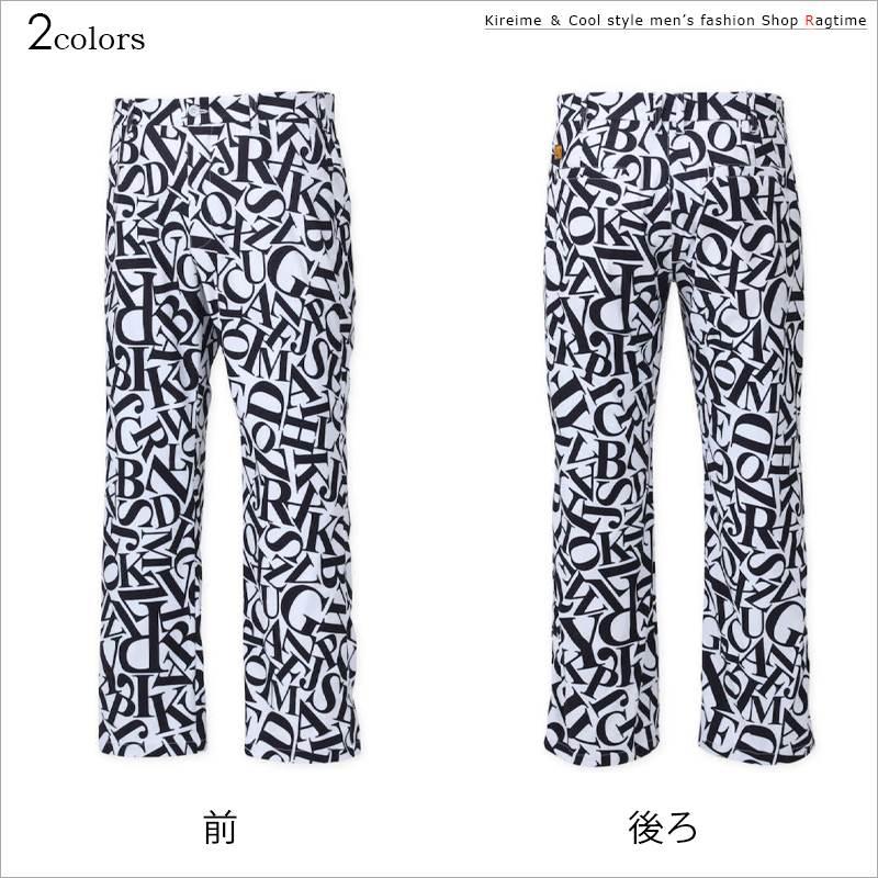 LOUDMOUTH ゴルフパンツ 総柄 ブラック ホワイト XL 総柄パンツ ロゴ 大きいサイズ メンズ ゴルフパンツ ゴルフウェア