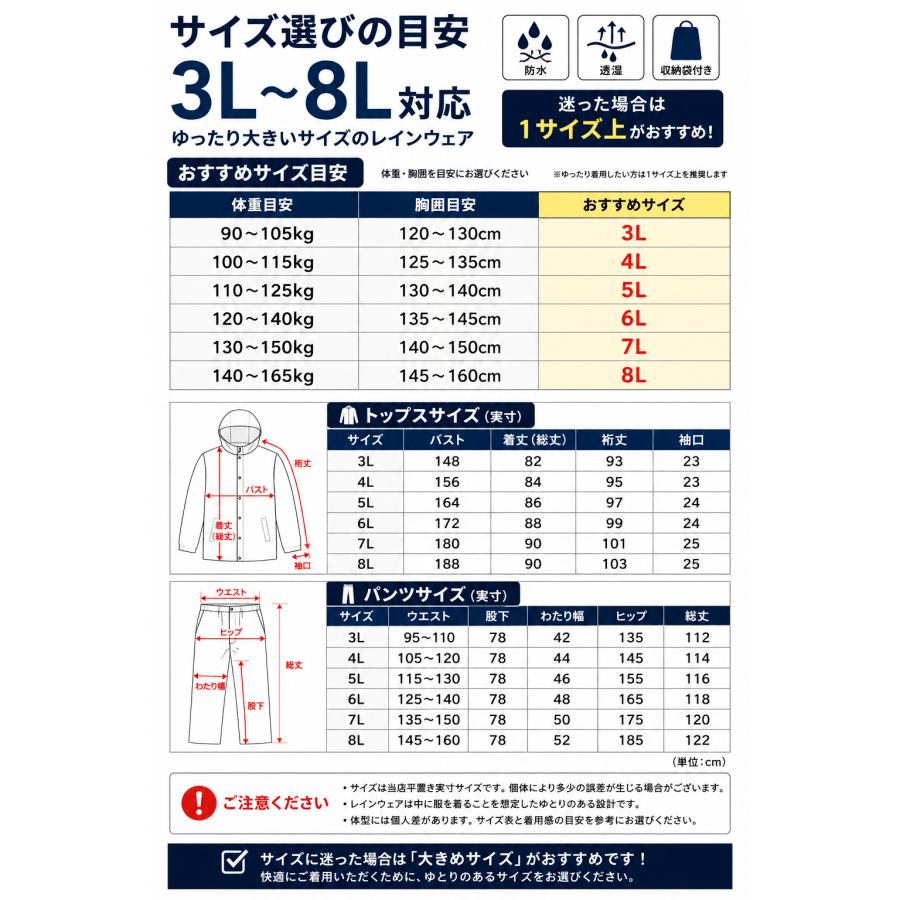 合羽 レインウェア メンズ 大きいサイズ 3L 4L 5L 6L 7L 8L カッパ